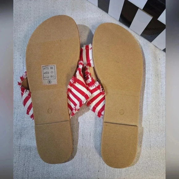 Camel Threads TOES Crossover Open Toe Flipflop Sandals Stripe White Red Fringe - Picture 7 of 9